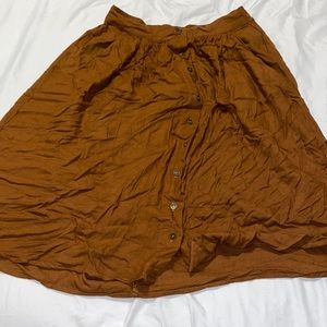 brown button down midi skirt